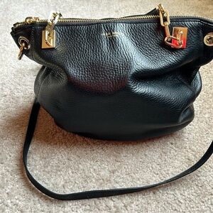 Black and Gold Leather Hobo Shoulder Bag